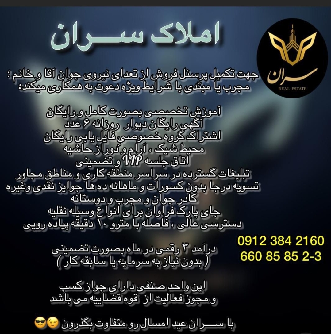 استخدام کارشناس فروش در املاک سران  در تهران